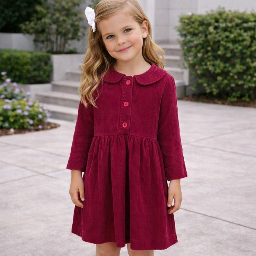 Hanna Andersson Pink Long Sleeve Vintage Corduroy Dress 130  us8